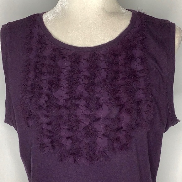 Gap Sleeveless Purple T-Shirt With Fringe Ruffle Detail Size L - Picture 6 of 10